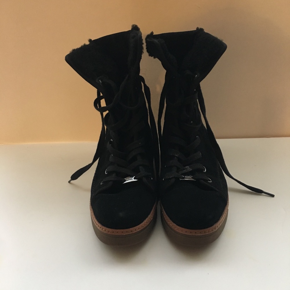 COACH Black Suede Fur Lined Winter Ankle Boots
